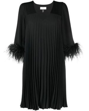 Nissa Feather-Trim Pleated Dress - Black