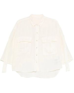 120% Lino Chemise En Lin À Poches À Rabat - Blanc