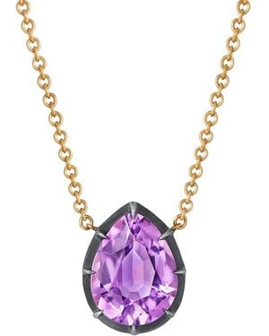 Fred Leighton 18Kt Pear Shaped Amethyst Collet Solitaire Pendant Necklace - Purple