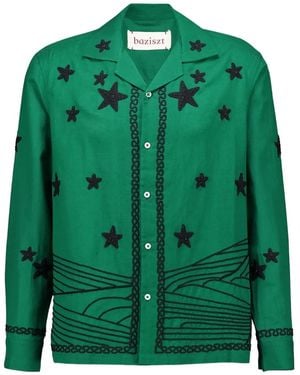BAZISZT Embroidered-Stars Shirt - Green