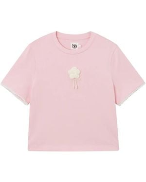 B+ AB Floral-Appliqué Lace-Trim T-Shirt - Pink