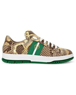 Philipp Plein Baskets À Effet Peau De Python - Green