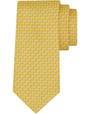 Ferragamo Corbata Gancini De Seda Con Elefante Estampado - Amarillo