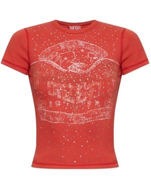 DIESEL Crystal-Embellished Graphic-Print T-Shirt - Red