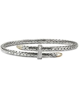 John Hardy Brazalete Spear Flex En Oro Amarillo De 14 Ct Con Diamantes - Blanco