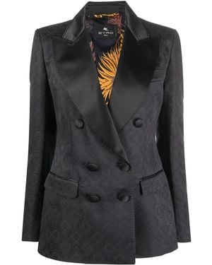 Etro Patterned-Jacquard Satin Blazer - Black