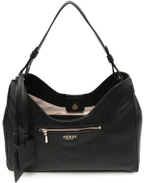 Guess Sac Porté Épaule En Cuir Grainé À Plaque Logo Antonia - Black