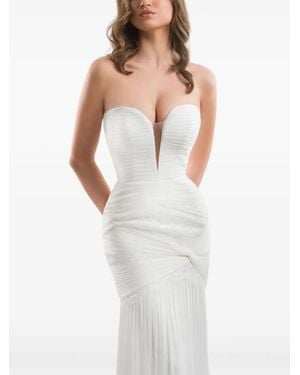 IMROSKA Forest Plissé Lace-Panelled Maxi Dress - White
