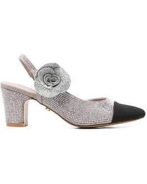 Twentyfourhaitch Crystal-Embellished Floral-Detail Court Shoes - White