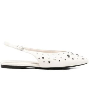 Tamaris Studded Slingback Flat Pumps - White