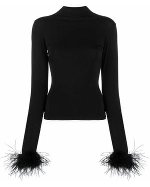 Atu Body Couture Feather-Cuff High-Neck Top - Black