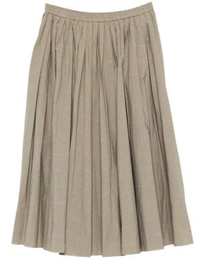 6397 Falda Midi A Cuadros Con Pliegues - Neutro