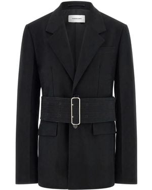 Ferragamo Men Blazer With Wide Belt - Black
