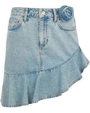 Liu Jo Rose-Appliqué Denim Skirt - Blue