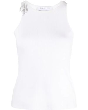 Blumarine Logo-Pin Cotton Tank Top - White