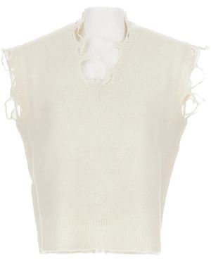 Haikure Frayed V-Neck Top - White