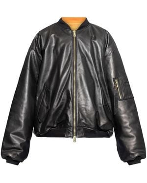 Vetements Leather Bomber Jacket - Black