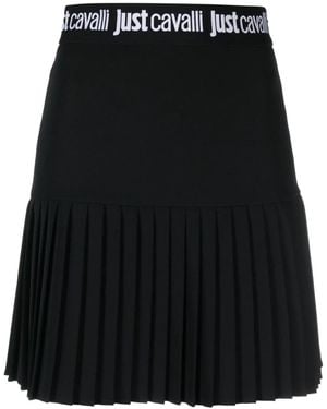Just Cavalli Logo-Waistband Plissé Miniskirt - Black