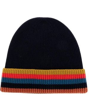 Paul Smith Artistic Stripe Wool Beanie Hat - Blue