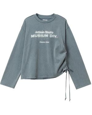 Musium Div. Logo-Print Ruched T-Shirt - Blue