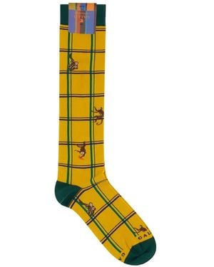 Gallo Check-Pattern Monkey-Motif Socks - White