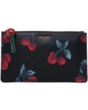 Twinset Cherry-Print Logo-Plaque Wallet - Black