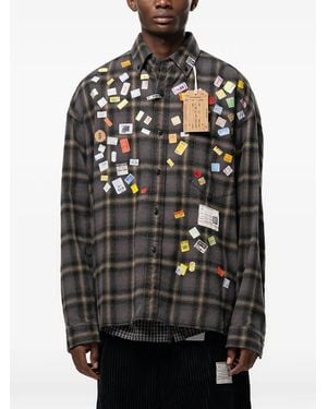 Maison Mihara Yasuhiro Price Sticker Printed Check Shirt - Black