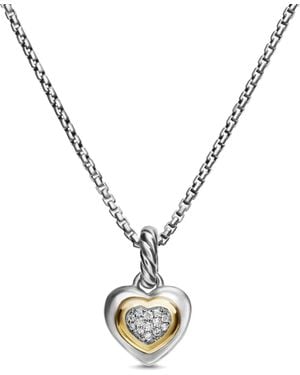 David Yurman 14Kt And Sterling Petite Cable Heart Diamond Necklace (17.1Mm) - Metallic