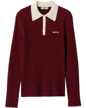 Miu Miu Polo Amarante En Cachemire Côtelé - Rouge