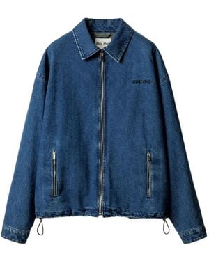 Miu Miu Denim Jack Met Geborduurd Logo - Blauw