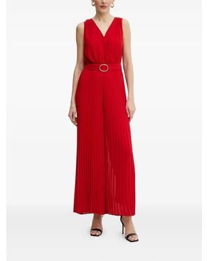 Morgan Pleated Belted Jumpsuit - Red