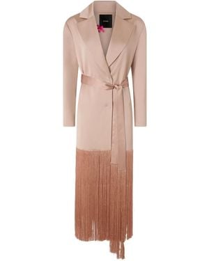 Pinko Fringe-Hem Belted Coat - Pink
