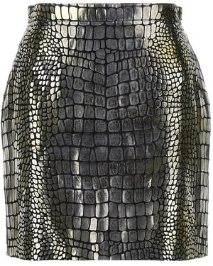 Roberto Cavalli Crocodile-Effect Leather Mini Skirt - Grey
