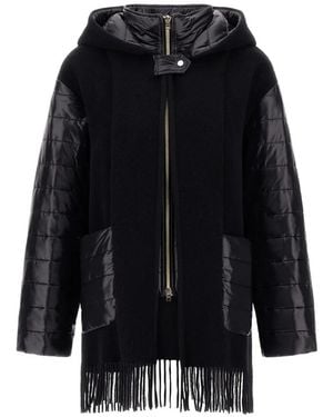 Herno Abrigo Ultraliviano Con Flecos Y Botones - Negro