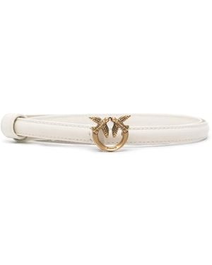 Pinko Logo-Buckle Leather Belt - White