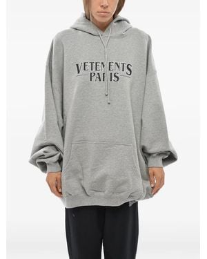 Vetements Logo-Print Oversized Hoodie - Grey