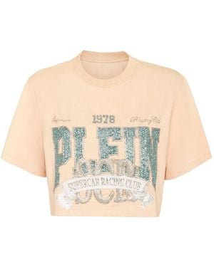 Philipp Plein Vintage-Print Cropped T-Shirt - White