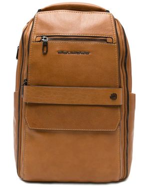 Piquadro Multi-Pocket Leather Backpack - Brown
