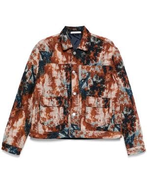 sunflower Abstract-Print Shirt Jacket - Brown