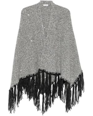 Peserico Sequin-Embellished Fringed Poncho - Grey