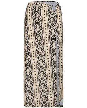 Johanna Ortiz Nuevo Destino Printed Slit Midi Skirt - Natural