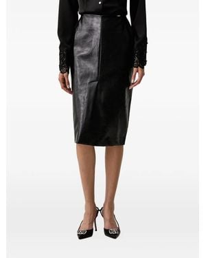 Fracomina Crinkled-Finish Midi Pencil Skirt - Black