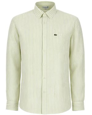 Lacoste Chemise Rayée En Lin - White