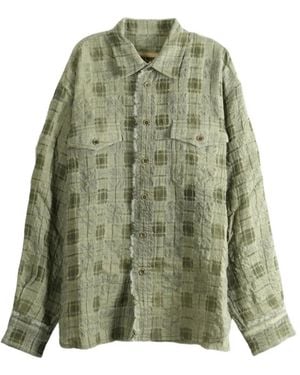 Uma Wang Camisa A Cuadros Con Bordes Deshilachados - Verde
