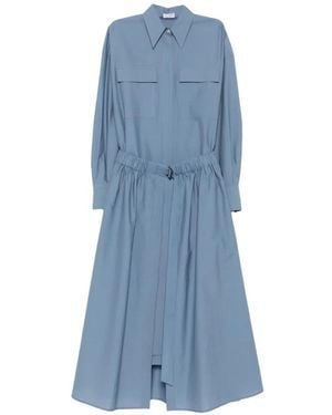 Brunello Cucinelli Robe Mi-Longue À Taille Ceinturée - Blue
