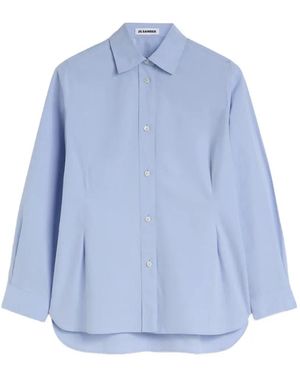 Jil Sander Pleated-Waist Fil-À-Fil Shirt - Blue