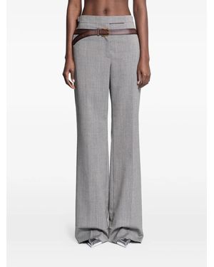 Prada Belted Straight-Leg Trousers - Grey