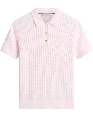 Tommy Hilfiger Cable-Knit Polo Top - Pink