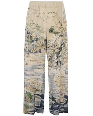 Weekend by Maxmara Curva Printed Silk Pants - White