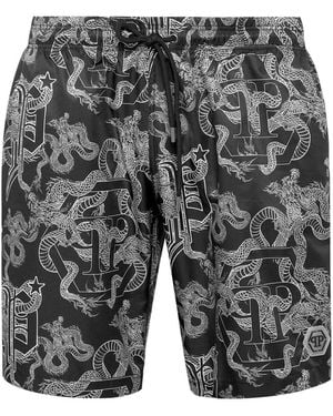 Philipp Plein Graphic-Print Swim Shorts - Grey